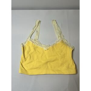 Ribbed Lace Bralette Crop Top Yellow M/L Adult Fit Urban Outfitters